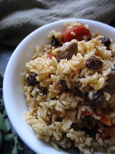 Moroccan Ground Lamb with Golden Raisin Wild Rice Pilaf