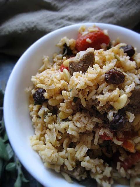 Moroccan Ground Lamb with Golden Raisin Wild Rice Pilaf